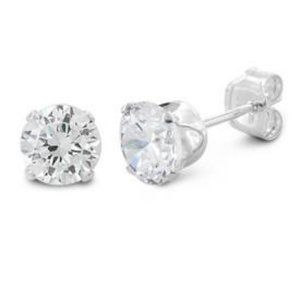 925 Silver Post Round Clear Brilliant Cubic Zirconia Stud Earrings Unisex 7mm